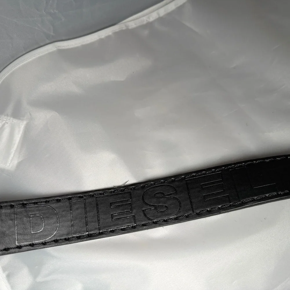 Diesel Belt Mens Black Leather Embossed Logo Y2K Industrial Streetwear 53in 135c